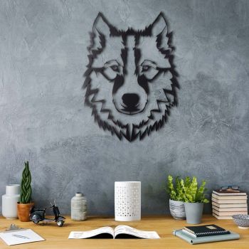 Decoratiune de perete, Wolf, Metal, Dimensiune: 38 x 50 cm, Negru