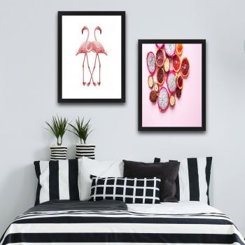 Set 2 tablouri decorative, Pink Fruit Set, PAL, Hartie, Multicolor ieftin
