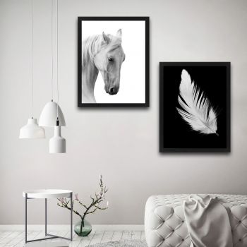 Set 2 tablouri decorative, White Feather Horse Set, PAL, Hartie, Multicolor ieftin
