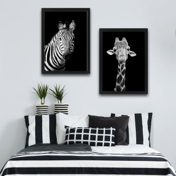 Set 2 tablouri decorative, Zebra Giraffe Set, PAL, Hartie, Multicolor