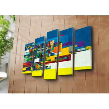 Set 5 tablouri decorative, 5PATK-201, Canvas, 19 x 70 cm, Multicolor