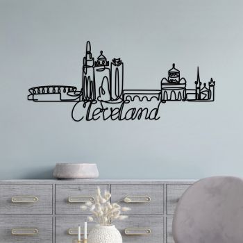 Decoratiune de perete, Cleveland, Metal, Grosime: 2 mm, Negru