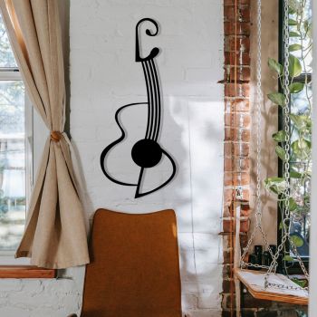 Decoratiune de perete, Gitar - M113, metal, 30 x 70 cm, negru