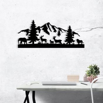 Decoratiune de perete, Mountain, metal, 70 x 30 cm, negru