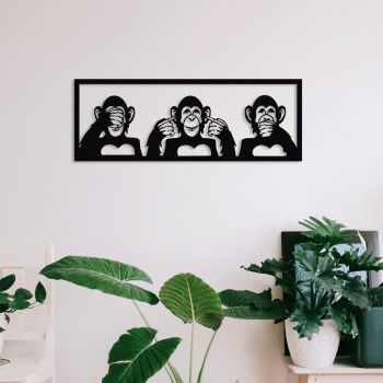 Decoratiune de perete, Three Monkeys-S, metal, 50 x 18 cm, negru