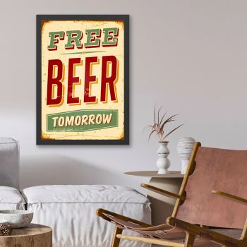 Tablou decorativ, Free Beer (35 x 45), MDF , Polistiren, Verde / Roșu / Crem ieftin
