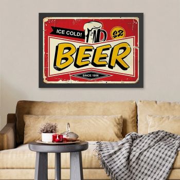 Tablou decorativ, Ice Cold Beer 2 (35 x 45), MDF , Polistiren, Roșu / Galben / Negru / Crem ieftin