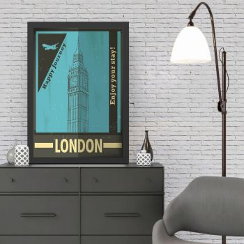 Tablou decorativ, London 2 (35 x 45), MDF , Polistiren, Turcoaz/Negru ieftin