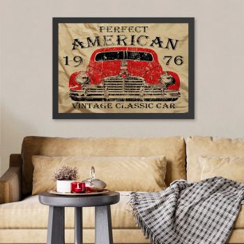 Tablou decorativ, Perfect American (40 x 55), MDF , Polistiren, Crem / Roșu / Negru ieftin