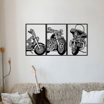 Decoratiune de perete, 3 Choppers, metal, 100 x 50 cm, negru