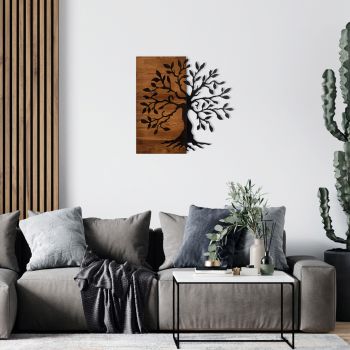 Decoratiune de perete, Agac, lemn/metal, 58 x 58 cm, negru/maro