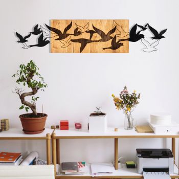 Decoratiune de perete, Albatros, lemn/metal, 111 x 25 cm, negru/maro