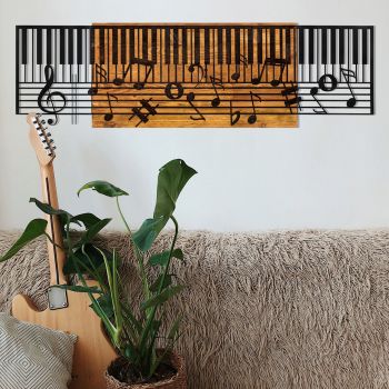 Decoratiune de perete, Arya, lemn/metal, 100 x 30 cm, negru/maro