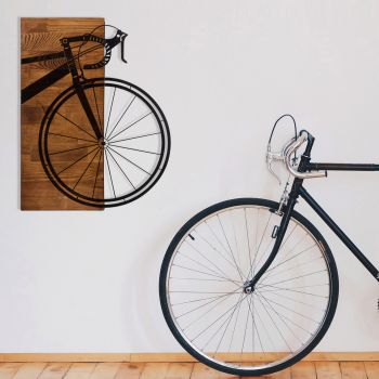 Decoratiune de perete, Bisiklet, lemn/metal, 45 x 58 cm, negru/maro