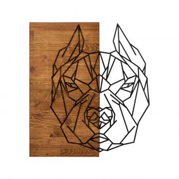 Decoratiune de perete, Buldog, lemn/metal, 51 x 58 cm, negru/maro