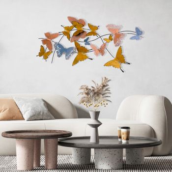 Decoratiune de perete, Butterflies, metal, lucrat manual, 105 x 57 cm, multicolor