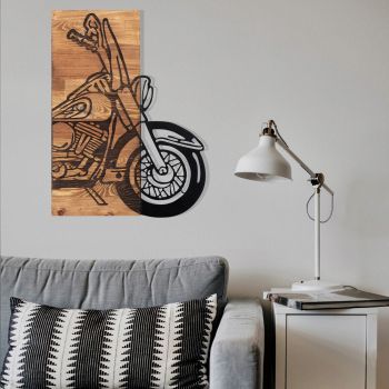 Decoratiune de perete, Chopper 3, lemn/metal, 42.5 x 58 cm, negru/maro