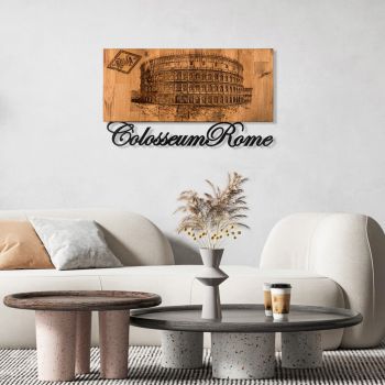 Decoratiune de perete, Colosseum, lemn/metal, 58 x 33 cm, negru/maro