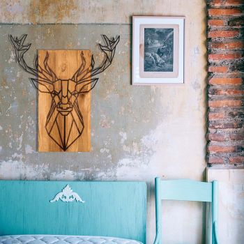 Decoratiune de perete, Deer, lemn/metal, 61 x 66 cm, negru/maro