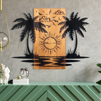 Decoratiune de perete, Hawaii 2, lemn/metal, 74 x 57.5 cm, negru/maro