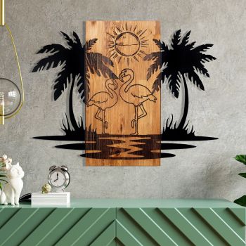 Decoratiune de perete, Hawaii, lemn/metal, 74 x 57.5 cm, negru/maro