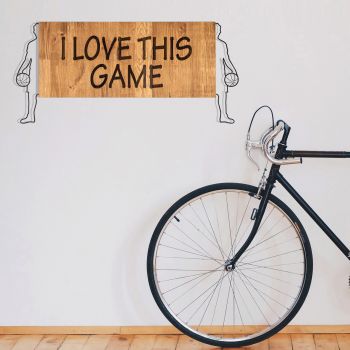 Decoratiune de perete, I Love This Game, lemn/metal, 72 x 34 cm, negru/maro