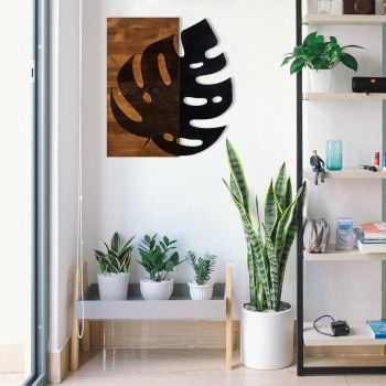 Decoratiune de perete, Leaf2 Metal Decor, lemn/metal, 52 x 58 cm, negru/maro