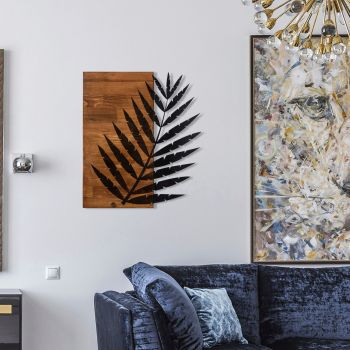 Decoratiune de perete, Leaf3 Metal Decor, lemn/metal, 50 x 58 cm, negru/maro