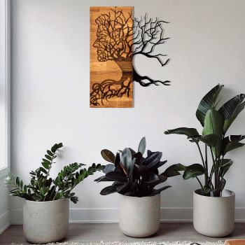 Decoratiune de perete, Muaz, lemn/metal, 45 x 58 cm, negru/maro