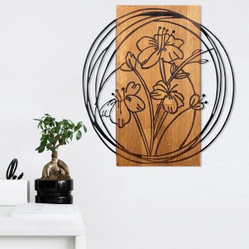 Decoratiune de perete, Orchid, lemn/metal, 55 x 57.5 cm, negru/maro