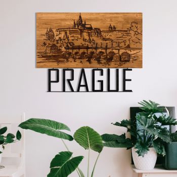 Decoratiune de perete, Prague, lemn/metal, 58 x 42 cm, negru/maro