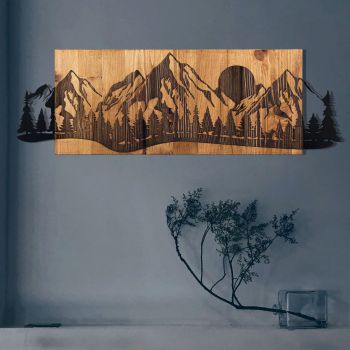 Decoratiune de perete, Sundown, lemn/metal, 75.5 x 24.5 cm, negru/maro