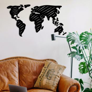 Decoratiune de perete, World Map 10, metal, 100 x 54 cm, negru