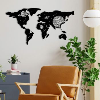 Decoratiune de perete, World Map 6, metal, 100 x 53 cm, negru