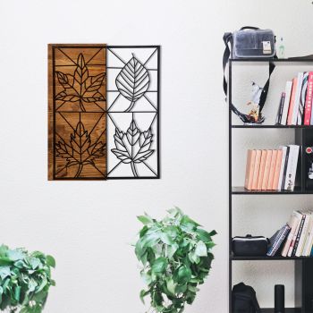 Decoratiune de perete, Yapraklar, lemn/metal, 48 x 58 cm, negru/maro