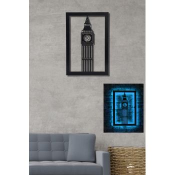 Decoratiune luminoasa LED, Big Ben, MDF, 60 LED-uri, Albastru