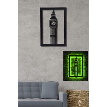 Decoratiune luminoasa LED, Big Ben, MDF, 60 LED-uri, Verde