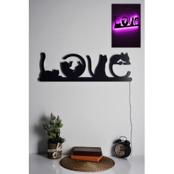 Decoratiune luminoasa LED, Cat Love, MDF, 60 LED-uri, Roz