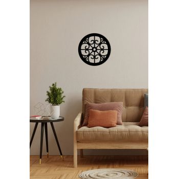 Decoratiune de perete, Rustic Circles 3, Metal, 30 x 30 cm, Negru