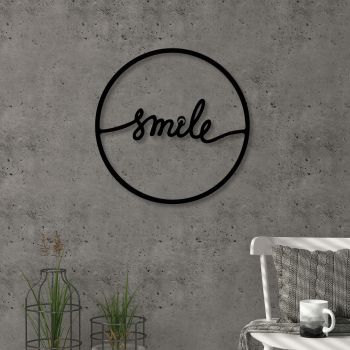 Decoratiune de perete, Smile, Metal, Dimensiune: 40 x 40 cm, Negru