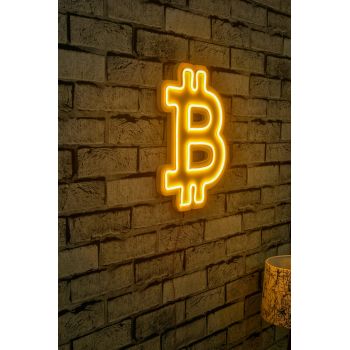 Decoratiune luminoasa LED, Bitcoin, Benzi flexibile de neon, DC 12 V, Galben