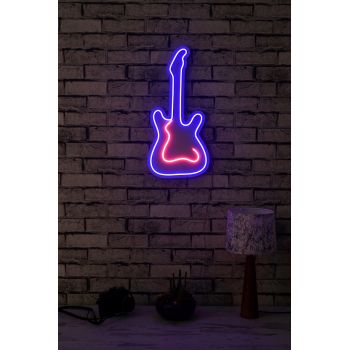 Decoratiune luminoasa LED, Guitar, Benzi flexibile de neon, DC 12 V, Albastru/Roz