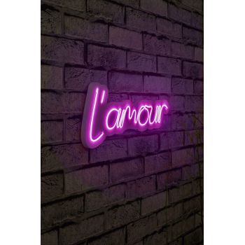 Decoratiune luminoasa LED, L'amour, Benzi flexibile de neon, DC 12 V, Roz