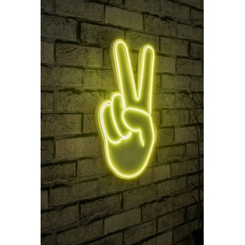 Decoratiune luminoasa LED, Victory Sign, Benzi flexibile de neon, DC 12 V, Galben