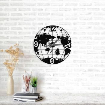 Ceas de perete, Globe Clock, Metal, Dimensiune: 50 x 50 cm, Negru