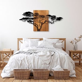 Decoratiune de perete, Acacia Tree, 50% lemn/50% metal, Dimensiune: 144 x 3 x 70 cm, Nuc negru