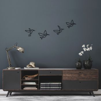Decoratiune de perete, Birds, Metal, 21 x 18 cm, Negru