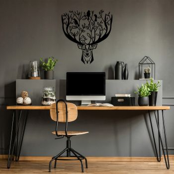 Decoratiune de perete, Deer, Metal, Dimensiune: 66 x 70 cm, Negru
