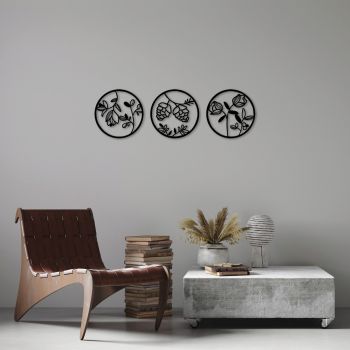 Decoratiune de perete, Flowers, Metal, ø30 cm, Negru