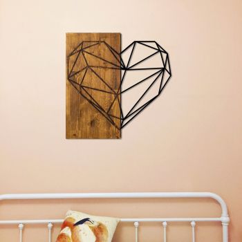 Decoratiune de perete, Heart, 50% lemn/50% metal, Dimensiune: 58 x 58 cm, Nuc / Negru